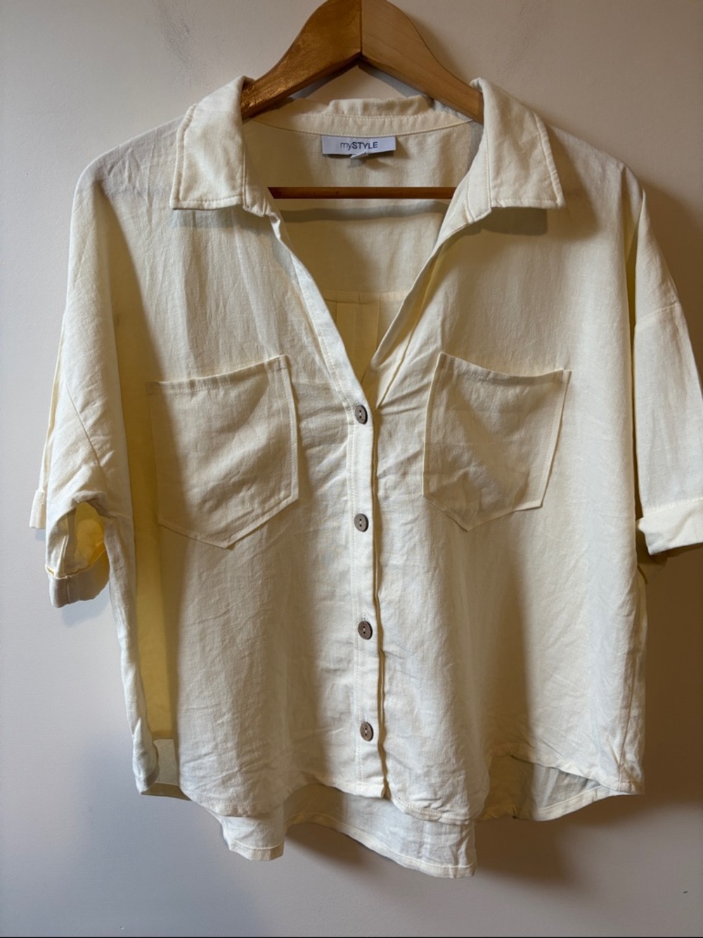 mySTYLE Lightweight Cream Button-Up Linen/Cotton Shirt